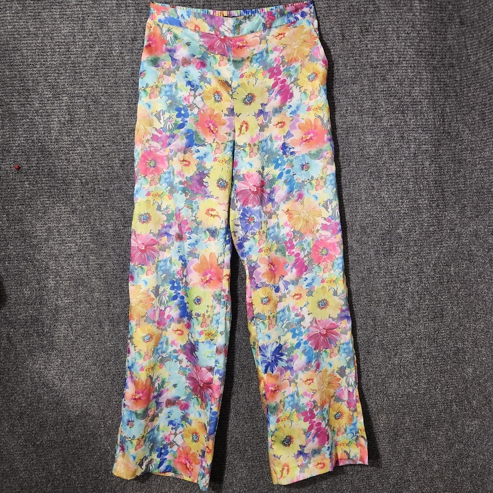 Zara Straight Leg Floral Print Trouser Pants Size L